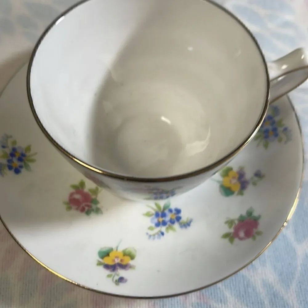 Vintage Crown Staffordshire 1950s Fine Bone China Tea Cup Set